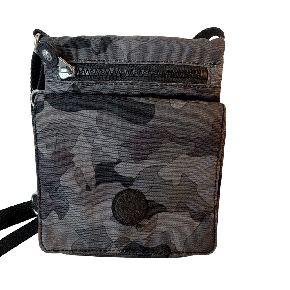 Kipling Grey Camo Small Crossbody Organizer Bag Nylon Adjustable Strap